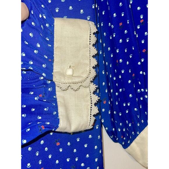 Vintage Blue Dress Polka Dots Peter Pan Collar Whimsical Rare Find - Picture 9 of 16